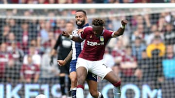 BIRMINGHAM, ENGLAND - MAY 11: Kyle Bartley of West Bromwich Albion battles for possession with Tammy Abraham of Aston Villa during the Sky Bet Championship Play-off semi final first leg match between Aston Villa and West Bromwich Albion at Villa Park on May 11, 2019 in Birmingham, England. (Photo by Paul Harding/Getty Images)