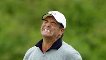 Constantino Rocca of Spain reacts to missing a birdie putt on the 17 green during the first round of the European Open at The K Club in Straffan, west of Dublin, Ireland, 03 July 2003. AFP PHOTO Adrian DENNIS (Photo credit should read ADRIAN DENNIS/AFP via Getty Images)