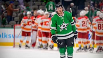 Feb 1, 2022; Dallas, Texas, USA; Dallas Stars center Joe Pavelski (16) skates off the ice after the loss to the Calgary Flames at the American Airlines Center. Mandatory Credit: Jerome Miron-USA TODAY Sports