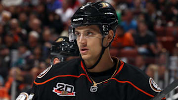 ANAHEIM, CA - MARCH 18: Luca Sbisa #5 of the Anaheim Ducks skates against the Washington Capitals on March 18, 2014 at Honda Center in Anaheim, California. (Photo by Debora Robinson/NHLI via Getty Images)