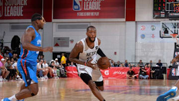 LAS VEGAS, NV - JULY 7: Kamari Murphy #21 of the Brooklyn Nets handles the ball against the Oklahoma City Thunder during the 2018 Las Vegas Summer League on July 7, 2018 at the Cox Pavilion in Las Vegas, Nevada. NOTE TO USER: User expressly acknowledges and agrees that, by downloading and/or using this Photograph, user is consenting to the terms and conditions of the Getty Images License Agreement. Mandatory Copyright Notice: Copyright 2018 NBAE (Photo by David Dow/NBAE via Getty Images)