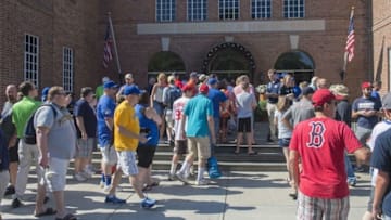 Jul 23, 2016; Cooperstown, NY, USA; Fans wait in line to get into the National Baseball Hall of Fame. Mandatory Credit: Gregory J. Fisher-USA TODAY Sports