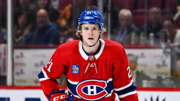 Oct 20, 2022; Montreal, Quebec, CAN; Montreal Canadiens defenseman Kaiden Guhle. Mandatory Credit: David Kirouac-USA TODAY Sports