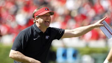 Apr 16, 2016; Athens, GA, USA; Georgia Bulldogs head coach Kirby Smart coaches before the spring game at Sanford Stadium. Mandatory Credit: Brett Davis-USA TODAY Sports