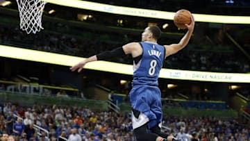 Nov 9, 2016; Orlando, FL, USA; Minnesota Timberwolves guard Zach LaVine (8) dunks against the Orlando Magic during the second quarter at Amway Center. Mandatory Credit: Kim Klement-USA TODAY Sports