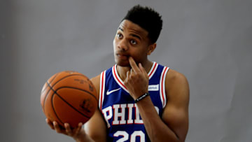 CAMDEN, NJ - SEPTEMBER 25: Markelle Fultz #20 of the Philadelphia 76ers poses for a portrait during the Philadelphia 76ers Media Day on September 25, 2017 at the Philadelphia 76ers Training Complex in Camden, New Jersey.NOTE TO USER: User expressly acknowledges and agrees that, by downloading and/or using this photograph, user is consenting to the terms and conditions of the Getty Images License Agreement. (Photo by Abbie Parr/Getty Images)