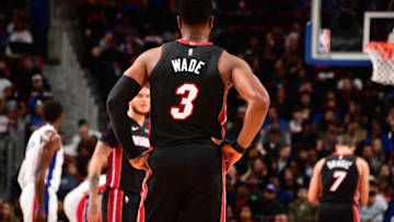 DETROIT, MI - NOVEMBER 5: Dwyane Wade #3 of the Miami Heat looks on during a game against the Detroit Pistons on November 5, 2018 at Little Caesars Arena in Detroit, Michigan. NOTE TO USER: User expressly acknowledges and agrees that, by downloading and/or using this photograph, User is consenting to the terms and conditions of the Getty Images License Agreement. Mandatory Copyright Notice: Copyright 2018 NBAE (Photo by Chris Schwegler/NBAE via Getty Images)