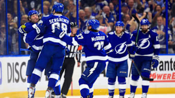 TAMPA, FLORIDA - MAY 08: Pat Maroon #14 of the Tampa Bay Lightning celebrates a goal in the first first period during Game Four of the First Round of the 2022 Stanley Cup Playoffs against the Toronto Maple Leafs at Amalie Arena on May 08, 2022 in Tampa, Florida. (Photo by Mike Ehrmann/Getty Images)