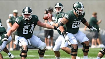 Michigan State's Anthony Russo looks to throw against Youngstown State during the fourth quarter on Saturday, Sept. 11, 2021, at Spartan Stadium in East Lansing.210911 Msu Youngstown Fb 290a