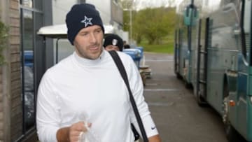 Nov 7, 2014; London, UNITED KINGDOM; Dallas Cowboys quarterback Tony Romo leaves practice at Allianz Park in advance of the NFL International Series game against the Jacksonville Jaguars. Mandatory Credit: Kirby Lee-USA TODAY Sports