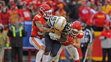 Strong safety Tyrann Mathieu #32 and defensive back Daniel Sorensen #49 of the Kansas City Chiefs (Photo by Peter Aiken/Getty Images)