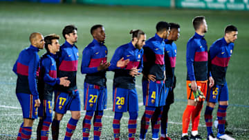 FC Barcelona players pose prior to the Copa del Rey match against Cornella. (Photo by Pedro Salado/Quality Sport Images/Getty Images)