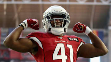 GLENDALE, ARIZONA - DECEMBER 15: Running back Kenyan Drake #41 of the Arizona Cardinals celebrates after scoring on a five yard rushing touchdown against the Cleveland Browns during the first half of the NFL game at State Farm Stadium on December 15, 2019 in Glendale, Arizona. (Photo by Christian Petersen/Getty Images)