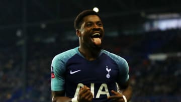BIRKENHEAD, ENGLAND - JANUARY 04: Serge Aurier of Tottenham Hotspur celebrates after scoring his team's third goal during the FA Cup Third Round match between Tranmere Rovers and Tottenham Hotspur at Prenton Park on January 4, 2019 in Birkenhead, United Kingdom. (Photo by Clive Brunskill/Getty Images)