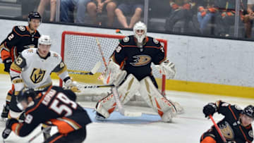 IRVINE, CA - SEPTEMBER 10: Ducks"u2019 goalie Olle Eriksson Ek (78) during their game against the Vegas Golden Knights in the 2019 Anaheim Rookie Face Off at the Great Park Ice & Fivepoint Arena in Irvine, CA, on Tuesday, Sep 10, 2019. (Photo by Jeff Gritchen/MediaNews Group/Orange County Register via Getty Images)