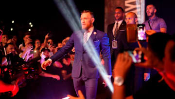 LONDON, ENGLAND - JULY 14: Conor McGregor enters the arena prior to the Floyd Mayweather Jr. v Conor McGregor World Press Tour event at SSE Arena on July 14, 2017 in London, England. (Photo by Jeff Bottari/Zuffa LLC/Zuffa LLC via Getty Images)