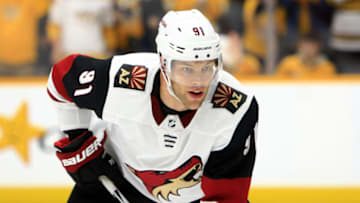 NASHVILLE, TN - DECEMBER 23: Arizona Coyotes left wing Taylor Hall (91) is shown during the NHL game between the Arizona Coyotes and Nashville Predators, held on December 23, 2019, at Bridgestone Arena in Nashville, Tennessee. (Photo by Danny Murphy/Icon Sportswire via Getty Images)