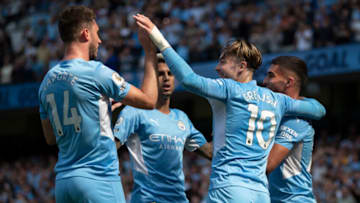MANCHESTER, ENGLAND - AUGUST 28: Ferran Torres of Manchester City celebrates scoring the second goal during the Premier League match between Manchester City and Arsenal at Etihad Stadium on August 28, 2021 in Manchester, England. (Photo by Visionhaus/Getty Images)