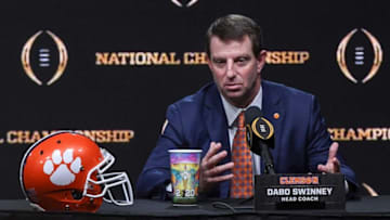 Clemson Head Coach Dabo Swinney speaks during the College Football Playoff National Championship Coaches Conference at the media hotel in New Orleans, Louisiana Sunday, January 12, 2020.Clemson Lsu Football Cfp Coaches Conference And Trophy Photo Sunday New Orleans