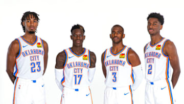 OKC Thunder: Terrance Ferguson #23, Dennis Schroder #17, Chris Paul #3, and Shai Gilgeous-Alexander #2 (Photo by Zach Beeker/NBAE via Getty Images)