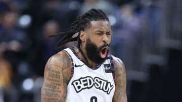INDIANAPOLIS, INDIANA - FEBRUARY 10: DeAndre Jordan #6 of the Brooklyn Nets celebrates late in the fourth quarter of the 106-105 win against the Indiana Pacers at Bankers Life Fieldhouse on February 10, 2020 in Indianapolis, Indiana. NOTE TO USER: User expressly acknowledges and agrees that, by downloading and or using this photograph, User is consenting to the terms and conditions of the Getty Images License Agreement. (Photo by Andy Lyons/Getty Images)