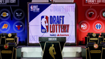 May 14, 2019; Chicago, IL, USA; A general view of the stage prior to the 2019 NBA Draft Lottery at the Hilton Chicago. Mandatory Credit: Patrick Gorski-USA TODAY Sports