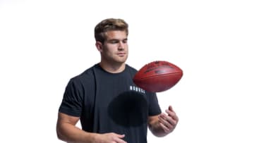 INDIANAPOLIS, IN - MARCH 02: Michael Mayer of Notre Dame poses for a portrait during the NFL Scouting Combine at Lucas Oil Stadium on March 2, 2023 in Indianapolis, Indiana. (Photo by Todd Rosenberg/Getty Images)