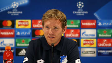 LIVERPOOL, ENGLAND - AUGUST 22: Manager Julian Nagelsmann speaks to the media during the 1899 Hoffenheim Press Conference at Anfield on August 22, 2017 in Liverpool, England. The second leg of the UEFA Champions League qualifier between Liverpool and Hoffenheim will take place on August 23rd. (Photo by Jan Kruger/Getty Images)