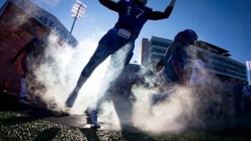 LAWRENCE, KS - SEPTEMBER 03: Kansas Jayhawks exit the tunnel during pregame introductions before taking on the Rhode Island Rams on September 3, 2016 at Memorial Stadium in Lawrence, Kansas. (Photo by Kyle Rivas/Getty Images)