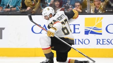 SAN JOSE, CA - APRIL 23: Max Pacioretty #67 of the Vegas Golden Knights celebrates after scoring a goal during the third period against the San Jose Sharks in Game Seven of the Western Conference First Round during the 2019 Stanley Cup Playoffs at SAP Center on April 23, 2019 in San Jose, California. (Photo by Jeff Bottari/NHLI via Getty Images)