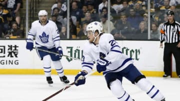 BOSTON, MA - APRIL 25: Toronto Maple Leafs right wing William Nylander (29) starts a rush up ice during Game 7 of the First Round for the 2018 Stanley Cup Playoffs between the Boston Bruins and the Toronto Maple Leafs on April 25, 2018, at TD Garden in Boston, Massachusetts. The Bruins defeated the Maple Leafs 7-4. (Photo by Fred Kfoury III/Icon Sportswire via Getty Images)