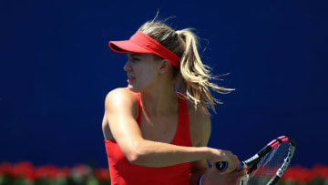 TORONTO, ON - AUGUST 8: Eugenie Bouchard of Canada plays a shot against Donna Vekic of Croatia during Day 4 of the Rogers Cup at Aviva Centre on August 8, 2017 in Toronto, Canada. (Photo by Vaughn Ridley/Getty Images)