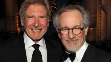 CULVER CITY, CA - JUNE 10: Actor Harrison Ford (L) and AFI Board Member Steven Spielberg pose in the audience during the 38th AFI Life Achievement Award honoring Mike Nichols held at Sony Pictures Studios on June 10, 2010 in Culver City, California. The AFI Life Achievement Award tribute to Mike Nichols will premiere on TV Land on Saturday, June 25 at 9PM ET/PST. (Photo by Kevin Winter/Getty Images for AFI)