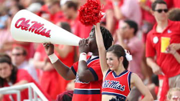 OXFORD, MS - SEPTEMBER 10: Cheerleaders of the Mississippi Rebels entertain the crowd against the Wofford Terriers on September 10, 2016 at Vaught-Hemingway Stadium in Oxford, Mississippi. Mississippi defeated Wofford 38-13. (Photo by Joe Murphy/Getty Images) 'n*** Local Caption ***