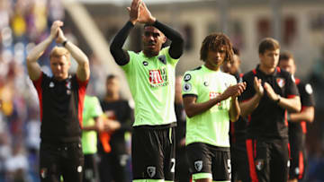 LONDON, ENGLAND - AUGUST 27: Lewis Grabban of AFC Bournemouth (C) claps the AFC Bournemouth fans after the final whistle during the Premier League match between Crystal Palace and AFC Bournemouth at Selhurst Park on August 27, 2016 in London, England. (Photo by Bryn Lennon/Getty Images)