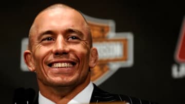 NEW YORK - MARCH 24: Georges St-Pierre of Montreal, Quebec, Canada speaks at a press conference for UFC 111 at Radio City Music Hall on March 24, 2010 in New York City. St-Pierre will face Dan Hardy of Nottingham UK in the Welterweight title bout. (Photo by Jeff Zelevansky/Getty Images)