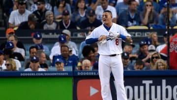 LOS ANGELES, CA - OCTOBER 28: Manny Machado #8 of the Los Angeles Dodgers reacts to his first inning strike out against the Boston Red Sox in Game Five of the 2018 World Series at Dodger Stadium on October 28, 2018 in Los Angeles, California. (Photo by Kevork Djansezian/Getty Images)