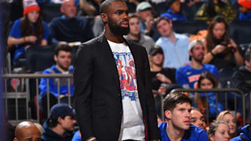 NEW YORK, NY - DECEMBER 10: Tim Hardaway Jr. #3 of the New York Knicks looks on against the Atlanta Hawks at Madison Square Garden on December 10, 2017 in New York, New York. Copyright 2017 NBAE (Photo by Jesse D. Garrabrant/NBAE via Getty Images)