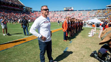 Auburn football head coach Bryan Harsin acknowledges the crowed after the game as Auburn Tigers take on Missouri Tigers at Jordan-Hare Stadium in Auburn, Ala., on Saturday, Sept. 24, 2022. Auburn Tigers defeated Missouri Tigers 17-14.