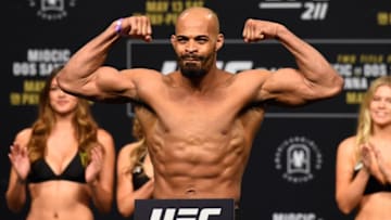 DALLAS, TX - MAY 12: David Branch poses on the scale during the UFC 211 weigh-in at the American Airlines Center on May 12, 2017 in Dallas, Texas. (Photo by Josh Hedges/Zuffa LLC/Zuffa LLC via Getty Images)
