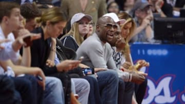 May 11, 2014; Los Angeles, CA, USA; Professional boxer Floyd Mayweather attends game four of the second round of the 2014 NBA Playoffs between the Oklahoma City Thunder and the Los Angeles Clippers at Staples Center. Mandatory Credit: Kirby Lee-USA TODAY Sports