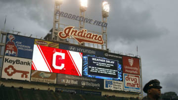 CLEVELAND, OH - SEPTEMBER 12: A view of the scoreboard at Progressive Field in Cleveland, Ohio during a rain delay before the scheduled start of the game between the Cleveland Indians and the Detroit Tigers on September 12, 2015 . (Photo by David Maxwell/Getty Images)