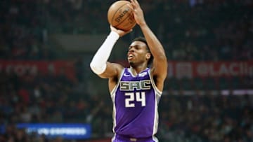 LOS ANGELES, CA - DECEMBER 26: Buddy Hield #24 of the Sacramento Kings shoots the ball against the LA Clippers on December 26, 2018 at STAPLES Center in Los Angeles, California. NOTE TO USER: User expressly acknowledges and agrees that, by downloading and/or using this Photograph, user is consenting to the terms and conditions of the Getty Images License Agreement. Mandatory Copyright Notice: Copyright 2018 NBAE (Photo by Chris Elise/NBAE via Getty Images)