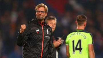 LONDON, ENGLAND - OCTOBER 29: Jurgen Klopp, Manager of Liverpool celebrates his team's victory following the Premier League match between Crystal Palace and Liverpool at Selhurst Park on October 29, 2016 in London, England. (Photo by Ian Walton/Getty Images)