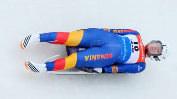 LAKE PLACID, NY - DECEMBER 16: Raluca Stramaturaru of Romania completes her first run in the Women's competition of the Viessmann FIL Luge World Cup at Lake Placid Olympic Center on December 16, 2017 in Lake Placid, New York. (Photo by Maddie Meyer/Getty Images)