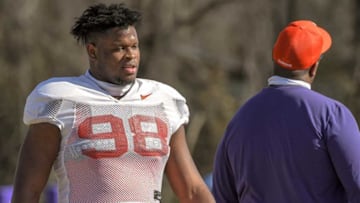 Clemson defensive end Myles Murphy(98) during football practice in Clemson, S.C. Monday, March 8, 2021.Clemson Spring Football Practice March 8