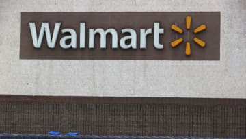 Shopping carts sit in front of a Walmart store on September 03, 2020 in Richmond, California. (Photo by Justin Sullivan/Getty Images)