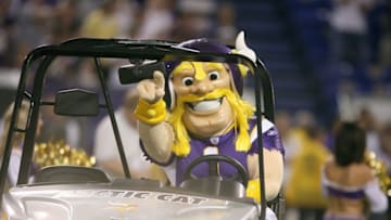 MINNEAPOLIS - AUGUST 10: Mascot of the Minnesota Vikings drives an artic cat onto the field before the game against of the St. Louis Rams on August 10, 2007 at the H.H.H. Metrodome in Minneapolis, Minnesota. (Photo by David Sherman/Getty Images)