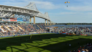 CHESTER, PA - AUGUST 11: The West Point Parachute Team flies into the stadium before the game between the Houston Dynamo and Philadelphia Union on August 11, 2019 at Talen Energy Stadium in Chester, PA. (Photo by Kyle Ross/Icon Sportswire via Getty Images)