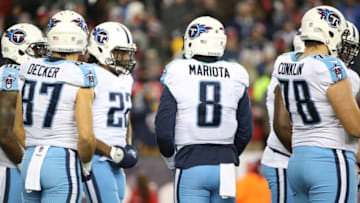 FOXBOROUGH, MA - JANUARY 13: Marcus Mariota (Photo by Adam Glanzman/Getty Images)
